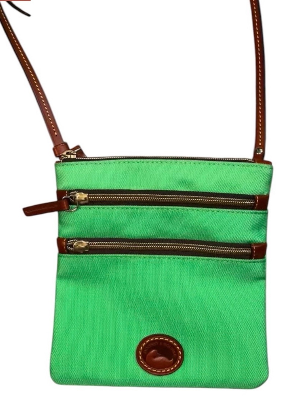Dooney & Bourke Bright Green Crossbody with Brown Trim